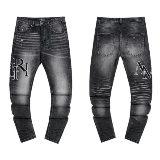 Grey Washed Denim Jeans with AMIRI Logo